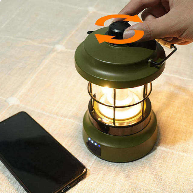 Portable LED Camping Lantern USB Recharge Vintage Outdoor Lighting Camping Tent Travel Waterproof Road Garden Street Path Lawn