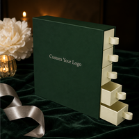 Boîte cadeau rigide personnalisée vert forêt à 4 tiroirs, logo argent mat OEM, emballage cadeau de luxe pour hôtel, spa, soins de la peau, chocolat