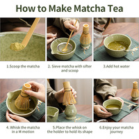 Ensemble de bols à Matcha au design classique de style japonais Brosse à Matcha plate en bambou écologique Fouet en céramique Cérémonie du thé Baibenli Song