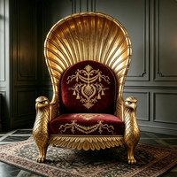 Fauteuil de luxe en forme d'aigle, fauteuil de villa française de luxe, fauteuil en bois massif sculpté à la main, feuille d'or, velours