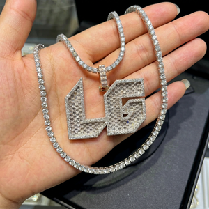 Colgante de Letra LG en Aleación de Plata, Chapado en Oro Rosa, con Diamantes Certificados por IGI, Amuleto Temático, Joyería Unisex Estilo Hiphop - Product Image 1