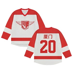 Jersey Hoki Es Klasik Merah Putih yang Dapat Disesuaikan, Seragam Hoki Berbahan Mesh Bernapas untuk Tim - Product Image 1