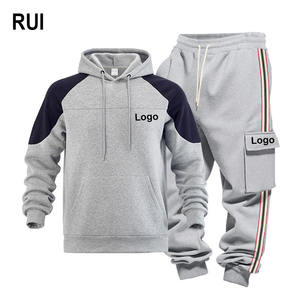 ชุดวอร์มมีฮู้ดผู้ชายไซส์ใหญ่ RUIQUWIN สกรีนโลโก้ได้ พร้อมเสื้อสเวตเชิ้ตสีตัดต่อ กางเกงคาร์โก้ลายข้าง ชุดลำลองสไตล์สปอร์ต - Product Image 1