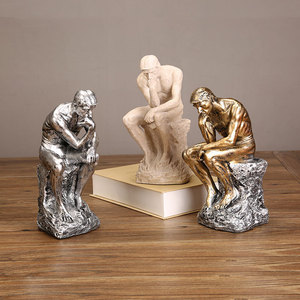 Figura de Resina del Maestro Gu Thinker, Color Dorado, Plateado y Arenisca, Escultura Decorativa para Librero o Mueble de TV - Product Image 1