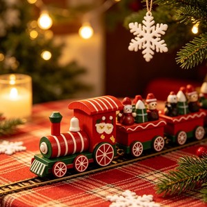 Wooden Holiday <b>Train</b> <b>Toy</b> for Kids Wooden <b>Train</b> Christmas Wooden <b>Train</b> Set with Santa & Snowman Figurines Hand-Painted - Product Image 4