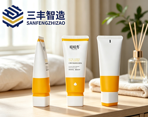 Tube cosmétique en LDPE blanc-jaune imprimé sur mesure avec bouchon à vis pour huile essentielle et nettoyant visage - Product Image 1