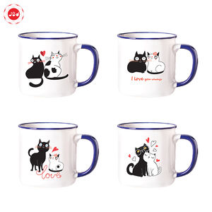 Taza de café de cerámica con diseño personalizado, calcomanía de gato y perro de dibujos animados - Product Image 2