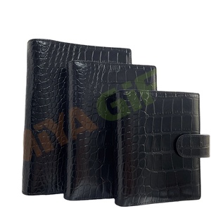 Couverture de carnet/agenda/organisateur en similicuir vegan noir de luxe personnalisé, format A5, A6, A7, demi-format lettre, effet croco, avec plusieurs poches - Product Image 1
