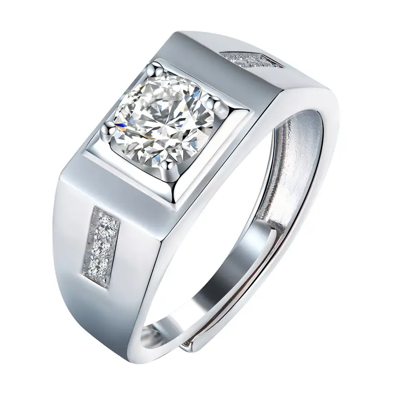 Krkc Sterling Zilveren Sieraden Lab Gems S925 D Kleur Vvs Moissanite 1ct Karaat Diamanten Ring Bruiloft Wit Goud Mannen 'S Ring