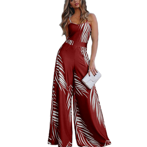 Mono de satén halter para mujer, 220g, nuevo estilo de moda de verano, sexy, con tirantes, transpirable, de punto, de cintura alta, estampado. - Product Image 1