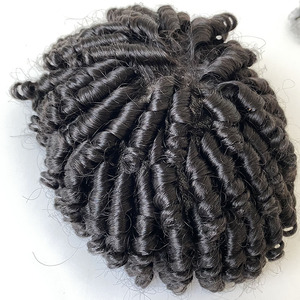 Cổ phiếu nhà máy tùy chỉnh chân tóc handmade 1B màu tóc thật của con người mảnh <span class=keywords><strong>Jerry</strong></span> Curl 0.06mm mỏng da PU cơ sở toupee cho nam giới - Product Image 2