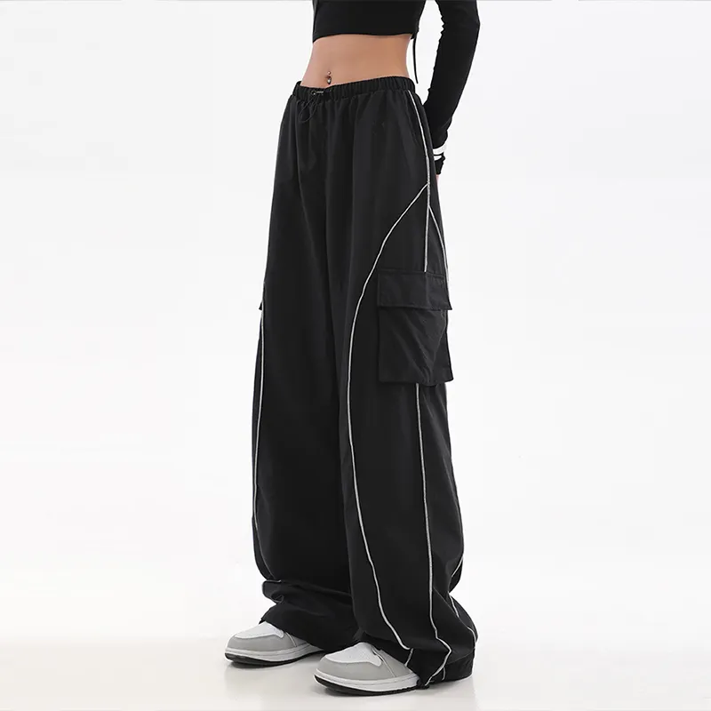 Custom OEM produttore tasche Vintage vita alta Streetwear baggy Casual ladies Long paracadute Cargo Pant per pantaloni da donna