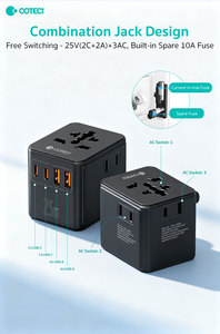 מתאם נסיעות אוניברסלי COTECi Worldwide עם 4 יציאות USB, טעינה מהירה 25W GaN PD, 3 שקעי AC, תואם תקעים של האיחוד האירופי, ארה' בירה, אוסטרליה, בריטניה ועולם, כולל שקע מתח. - Product Image 5