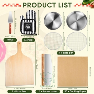 10 - Piece Wooden Pizza Peel Set - Includes Pizza Pan, Paddle, Rocker Cutter, Server, Baking <b>Oven</b> <b>Mitts</b> & Cooking Paper - Product Image 3