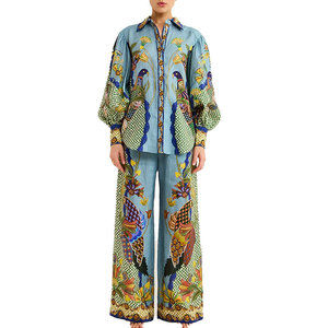 Nuevo estilo de primavera, pantalones de pierna recta con estampado y solapa elegantes, estilo europeo y americano, traje informal para mujer. - Product Image 3