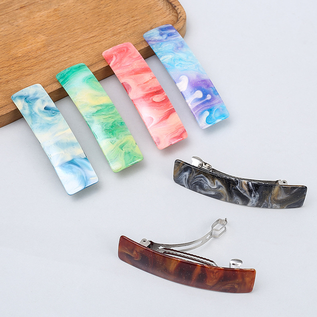 Custom Women Classic French Style Hair Accessories Long Arched Cellulose Acetate Resin Acrylic Hairpin Colorful Spring Hair Clip