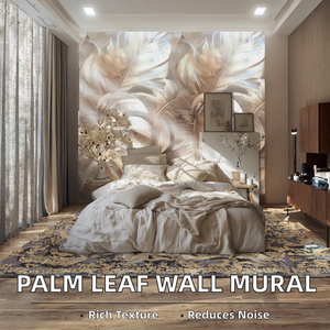 Mural de Pared de <span class=keywords><strong>Vinilo</strong></span> con Diseño de Hojas de Palma en Beige Crema, Floral, para Comedor, Sala de Estar, Pasillo, Resistente a la Humedad, Papel Tapiz Fotográfico - Product Image 1