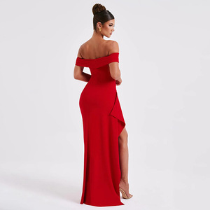 Robe longue dos nu à épaules dénudées, robe de soirée à fente haute, tenue de soirée pour femmes - Product Image 4