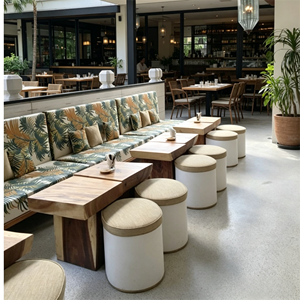 Luxury Restaurant Furniture Printed Fabric Restaurant Booth <strong>with</strong> Wooden <strong>Table</strong> <strong>Stool</strong> for Outdoor Coffee Shop Rooftop Restaurant - Product Image 1