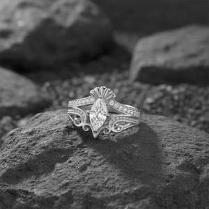 Anillo de Plata de Ley S925 con Moissanita Marquise, Diseño de Corona Tallada, Estilo Vintage, para Boda o Compromiso, Regalo para Mujer - Product Image 6