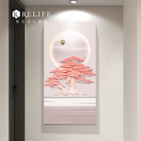 Lumière LED 3D en forme d'arbre à argent, art mural moderne en résine, peinture décorative haut de gamme pour salon, couloir, rose doré fait main