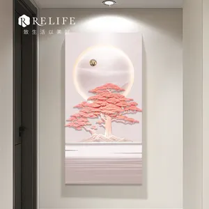 3D tiền cây thiết kế phòng khách hành lang ánh sáng màu hồng vàng cao cấp sơn trang trí tường nhựa trang trí
