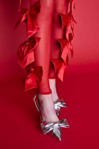 Sandales à talons hauts pointus pour femmes, escarpins fins de mariée, escarpins argentés bon marché, escarpins argentés à nœud - Product Image 6