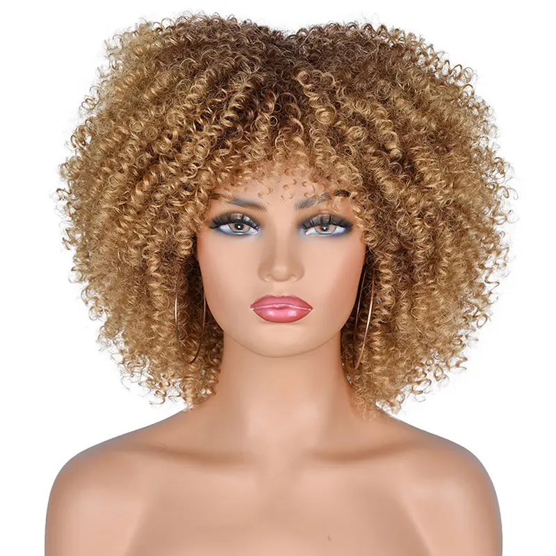Cheap Multi Color Afro Kinky Curly Fluffy Short Bob Wig For Black Women Ombre Synthetic Hair Cosplay Wigs