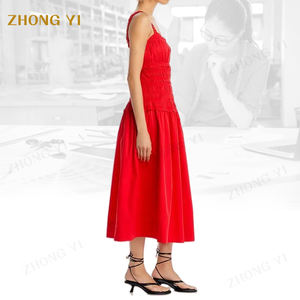 Abiti Midi Casual da <span class=keywords><strong>Donna</strong></span> in <span class=keywords><strong>Cotone</strong></span> Popeline Tinta Unita, Eleganti e Morbidi, con Arricciature, per l'Estate - Produzione all'Ingrosso Personalizzata - Product Image 3