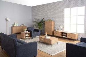 Mesa Auxiliar SAMOS Moderna de Estilo Industrial Minimalista con Tapa de Color Roble y Base de Metal Negro para Espacios Pequeños, Sala de Estar o Mesa de Noche - Product Image 6