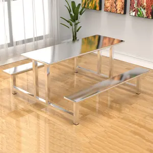 カスタマイズされたプロのワンピース46 8人用シートカフェテリアダイニングテーブルと椅子の組み合わせステンレス鋼食堂テーブル