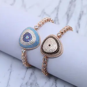 New Arrival hip hop rainbow Turquoises Bezel Tennis cz Chain bracelet Fashion Turkish Evil Eye charm Bracelet jewelry wholesale