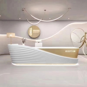 Tùy chỉnh hiện đại rắn bề mặt LED phía trước truy cập khách sạn Salon Spa thu ngân gỗ trắng đứng bàn tiếp tân với truy cập để bán - Product Image 6