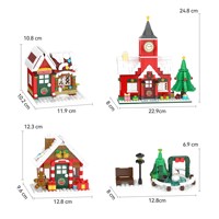 Set Blok Bangunan Desa Natal 8082, 969 Potong, Pemandangan Kota Kecil dengan Menara Jam dan Rumah-Rumah, Hadiah Liburan