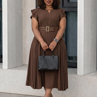 Robe longue plissée D629 personnalisée en usine pour femme, élégante et décontractée, à volants, manches courtes, taille haute