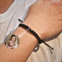 Pulsera de Proyección de Fotos Personalizada, Chapada en Oro, de Acero Inoxidable, con Cuerda Tejida a Mano para Hombre, con Foto Personalizada