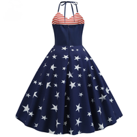 Robe de soirée d'été à imprimé licou pour femmes Robe sans manches Vintage Pin up Swing 50s 60s Retro Rockabilly Independence Day Dresses