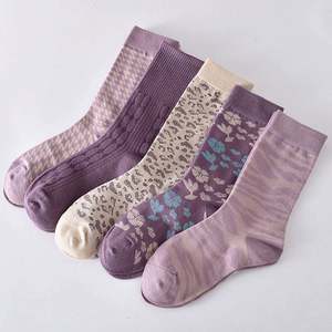 Wholesale New Fashion Mid Tube Warm Socks for Women Breathable Cotton Knitted Absorbent Cuff Purple Autumn Winter High Tube Warm - Product Image 3