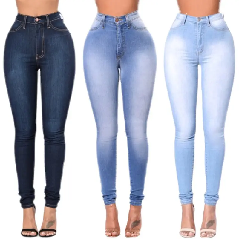 Pantalones vaqueros de talla grande para mujer, Jeans de alta calidad a la moda, pitillo azul, venta al por mayor