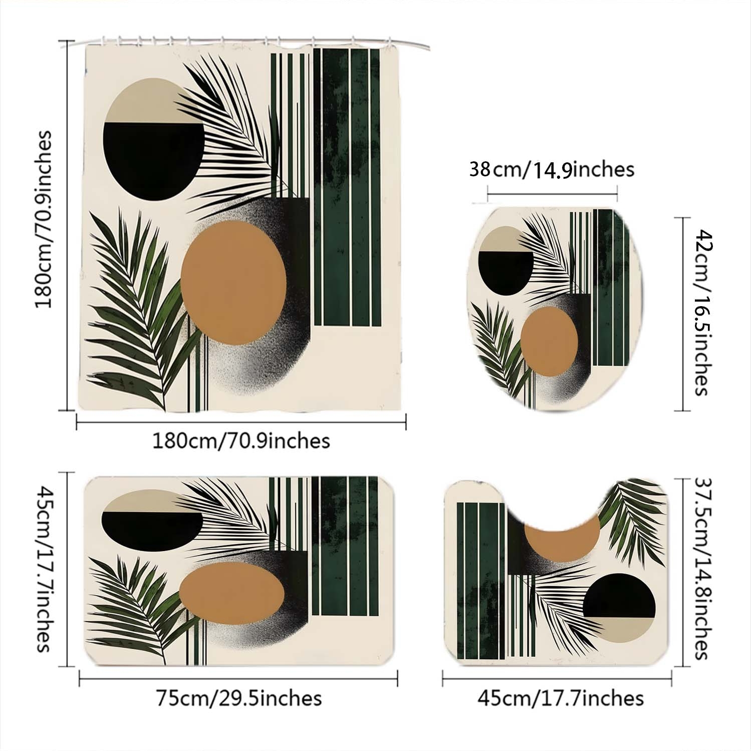 4-piece set of shower curtains and bathroom mats