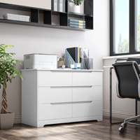 Commode Large Blanche en MDF avec 6 Tiroirs à Fermeture Douce, Kit Anti-Basculement, Meuble de Rangement Moderne pour Chambre