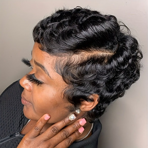 Parrucca Corta Pixie in <span class=keywords><strong>Capelli</strong></span> Umani per Uso Quotidiano, Densità 180%, Senza Colla, Facile da Indossare, 6 Pollici, Ondulata Corta per Donne - Product Image 5