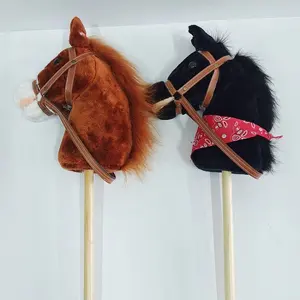 Custom outdoor stick horse, with wooden wheels, real pony, surrounding and clucking sound plush toys