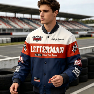 Blouson Bomber d'Hiver pour Homme Style Rétro Course Personnalisé, Coupe-Vent, Protection Anti-UV, avec Logo Patch Drapeau de Course Personnalisé, Multicolore - Product Image 4