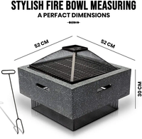 Foyer avec étagère pour barbecue, pour jardin, patio, extérieur, brasero en acier avec bordure en pierre artificielle MgO