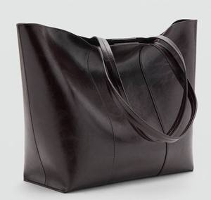Bolso Tote Grande de Cuero Genuino Marrón Oscuro para Mujer, Estilo Vintage, con Dos Asas, Cierre de Cremallera, Minimalista - Product Image 1