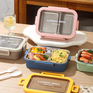 Lonchera Portátil de Acero Inoxidable Bencircle B275, Lonchera Bento de 3 Compartimentos con Tapa Transparente, Contenedor Hermético para Preparación de Comidas - Product Image 1
