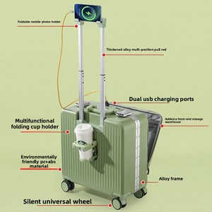 Valise à ouverture frontale pouvant être emportée en cabine, valise trolley de 18 pouces avec petites roues universelles, valise de voyage à fermeture éclair. - Product Image 5