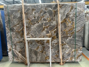Dalles de marbre doré poli de luxe avec veines dorées de Versailles, carreaux de marbre fusion pour murs et sols - Product Image 5