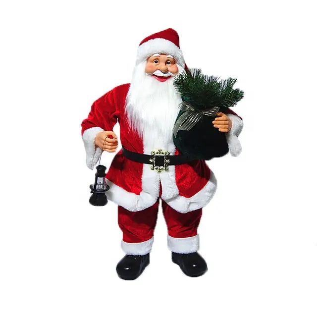 Noel indoor Christmas decor 60 cm Plastic Standing Santa Claus in Fabric Cloth